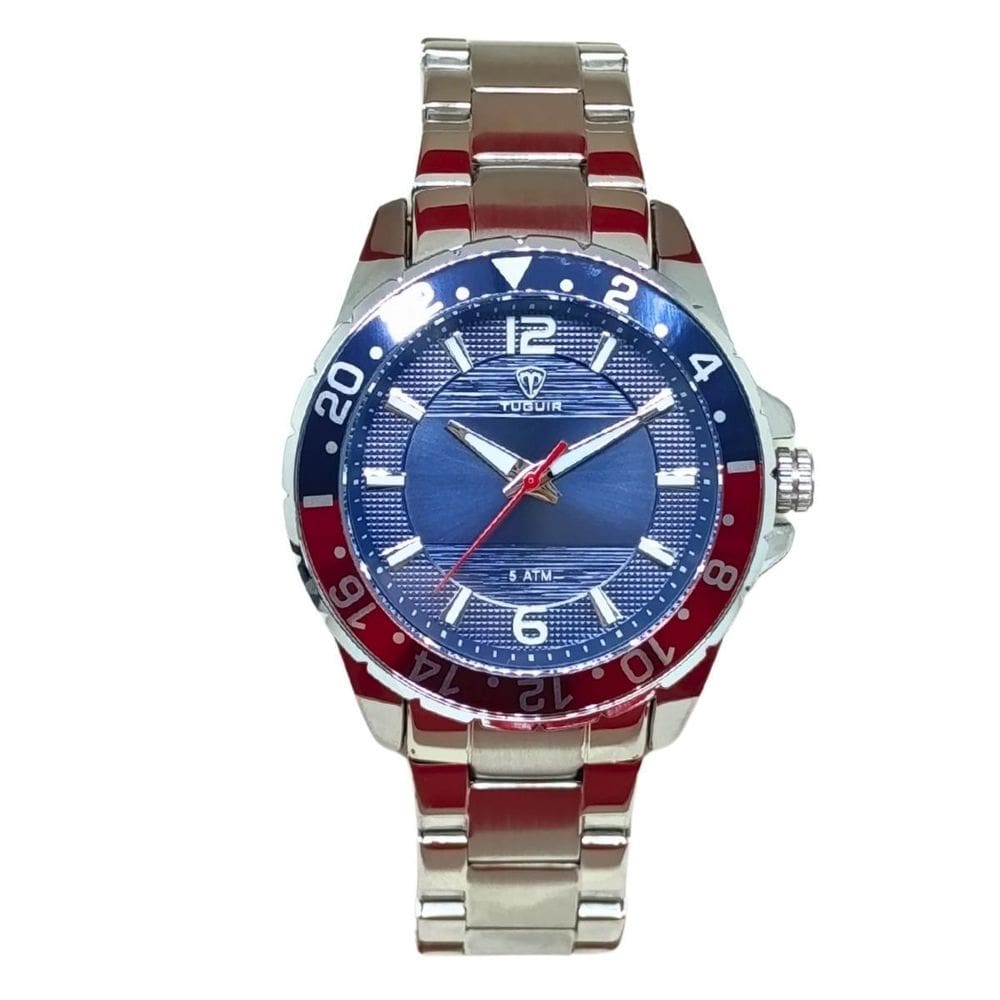 Relógio Masculino Tuguir Analógico 2399 Prata E Vermelho