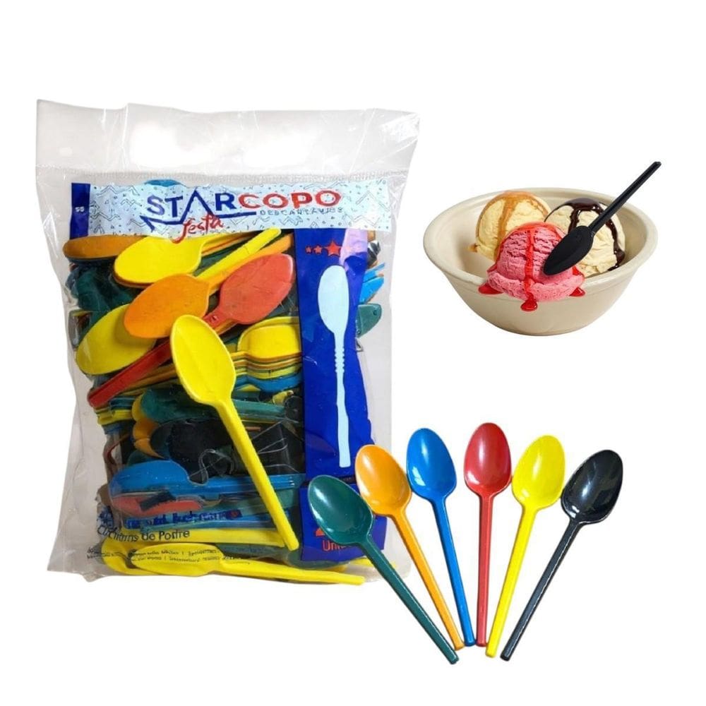Kit 200 Colheres Plástico Coloridas De 12Cm Para Festas