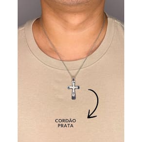 Cordão Corrente 50Cm Pingente Cruz Crucifixo Reza Pai Nosso