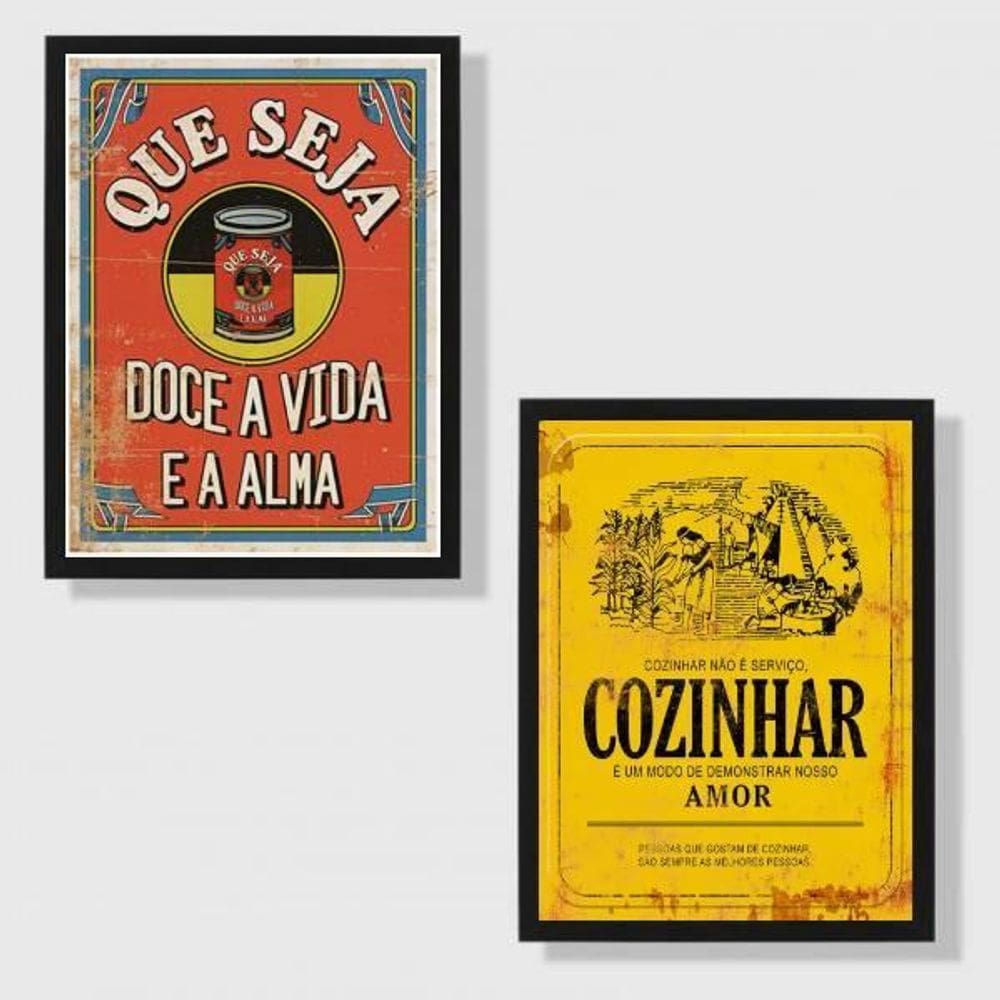 Conj. 2 Quadros Coz. Verm/Amarelo 45X34Cm Vidro/Mold. Pret