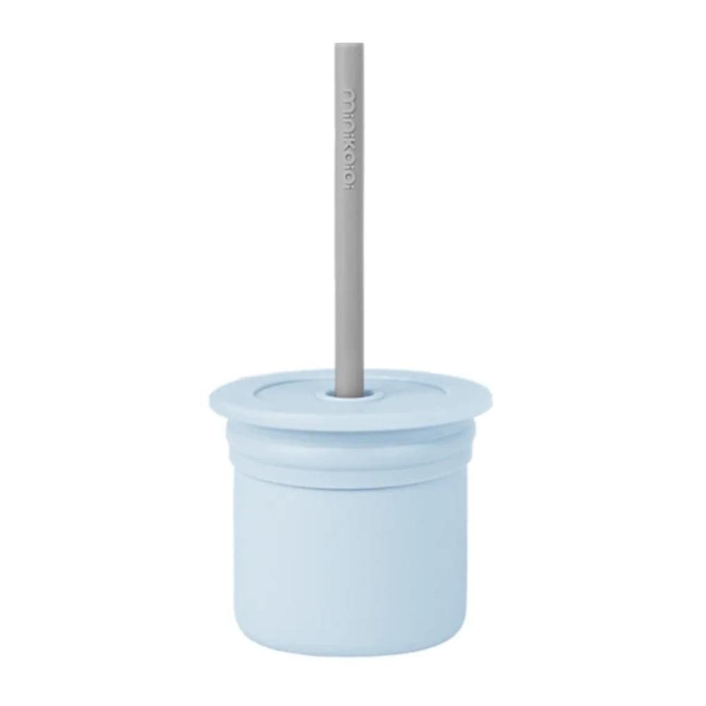 Copo Snack com Canudo Silicone Sip + Snack Blue e Grey - Minikoioi