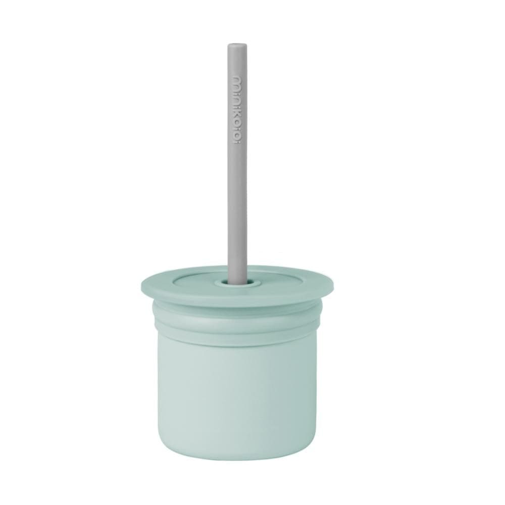 Copo Snack com Canudo Silicone Sip + Snack River Green e Grey - Minikoioi