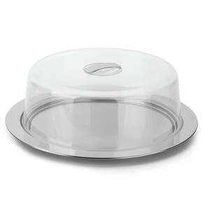 Prato Para Bolo Queijo Pudim com Tampa Cúpula e Bandeja Inox