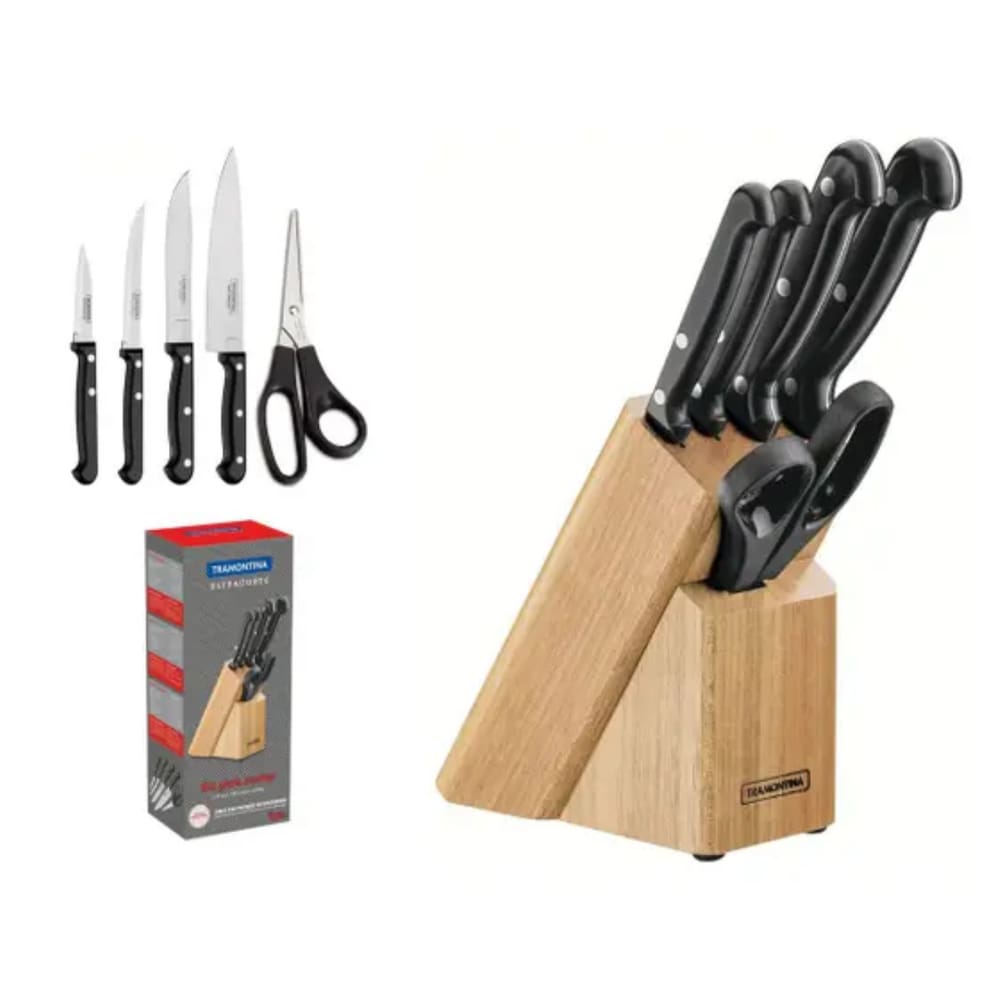 Jogo De Faca Tramontina Ultracorte Com Suporte De Madeira 6pçs