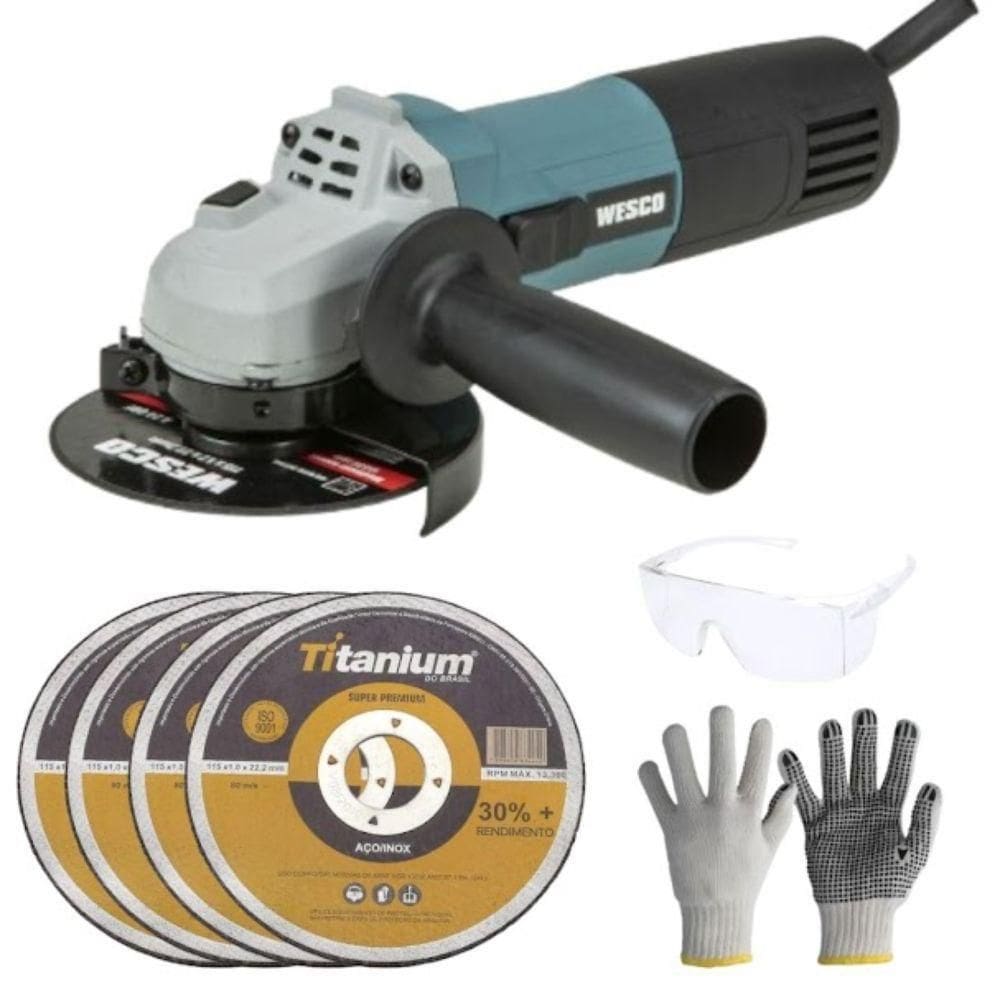 Kit Completo Esmerilhadeira Angular Com Disco 115Mm Wesco