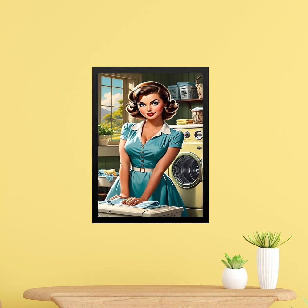 Quadro Decorativo Vintage Lavanderia Pin Up Girl 45X34Cm