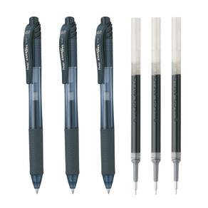 Kit Com 3 Canetas Pentel Energel 0.7 Com 3 Refis Preto