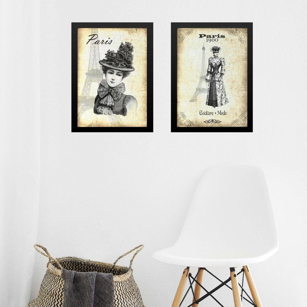 Kit 2 Quadros Vintage Moda - Dama Paris 45X34Cm - Com Vidro