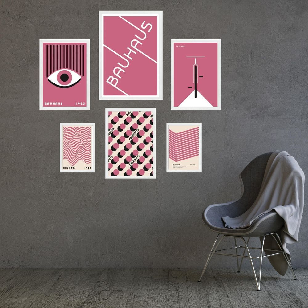 Kit Composição 6 Quadros Artes Bauhaus Rosa
