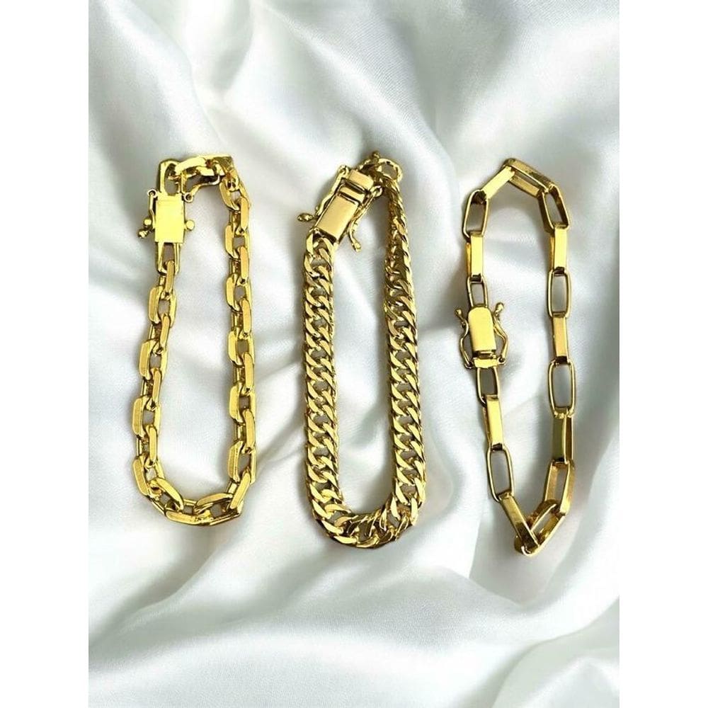 Kit Feminino Mix 3 Pulseiras 6Mm Banhado A Ouro 18K Luxo