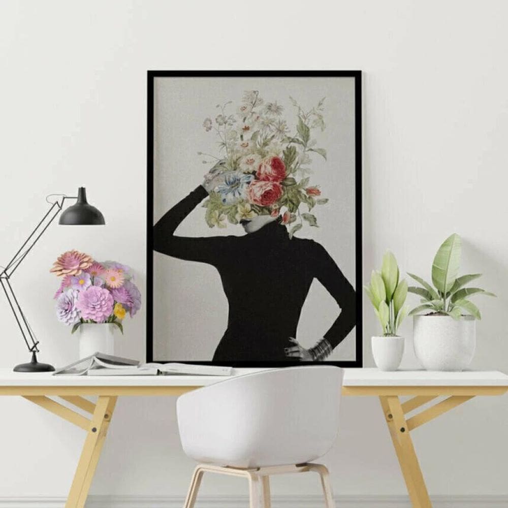 Quadro Dona Flor - Colagem Feminina Floral 45X34Cm - Vidro