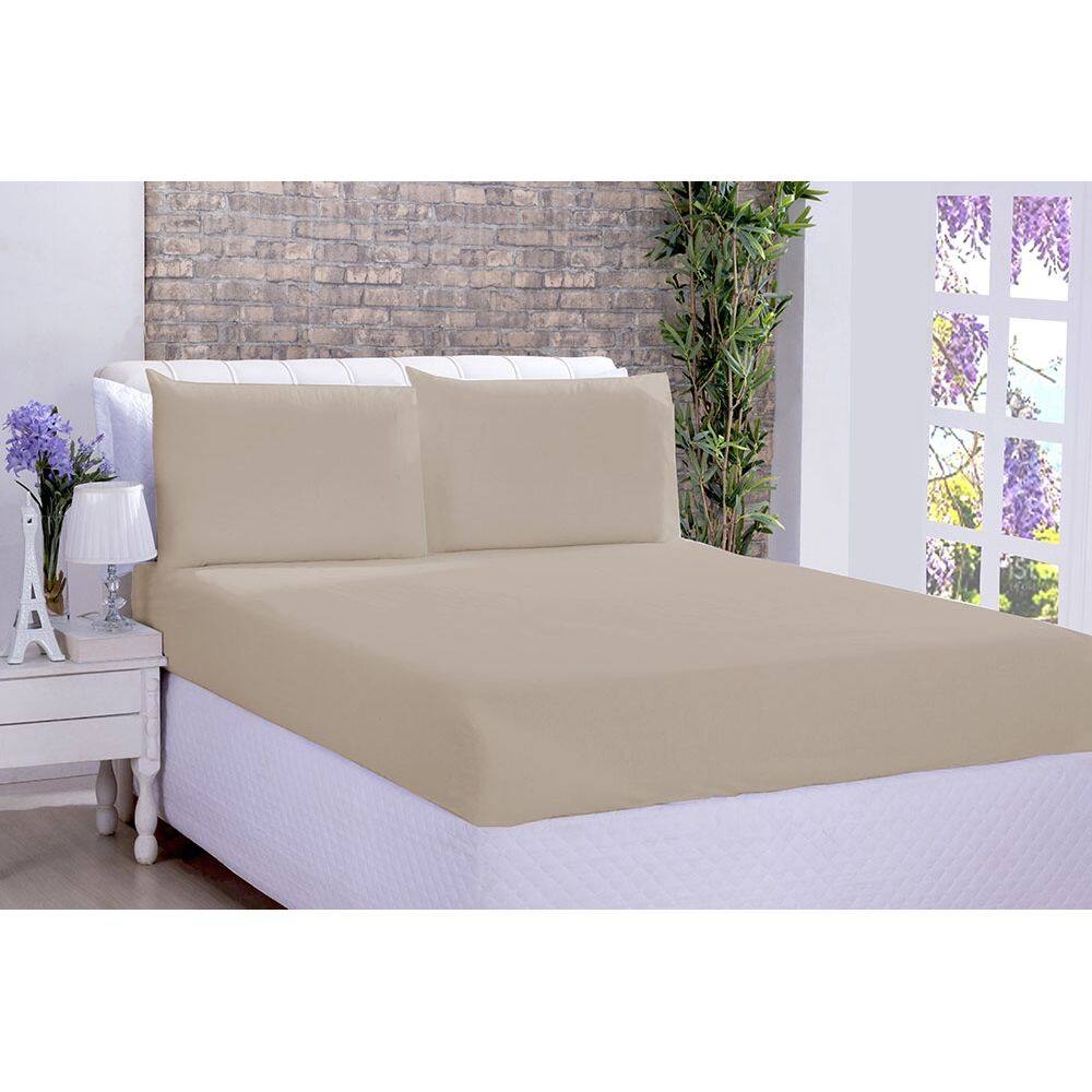 Jogo De Cama Lençol Microfibra King 03 Peças Bege