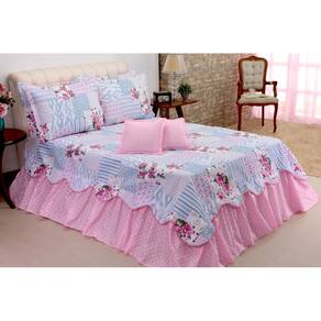 Kit Colcha Cobre Leito Belize Casal Queen 05 Pçs Rosa