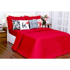 Kit Cobreleito E Lençol Liberty Queen Com Almofadas Vermelho 08 Pçs