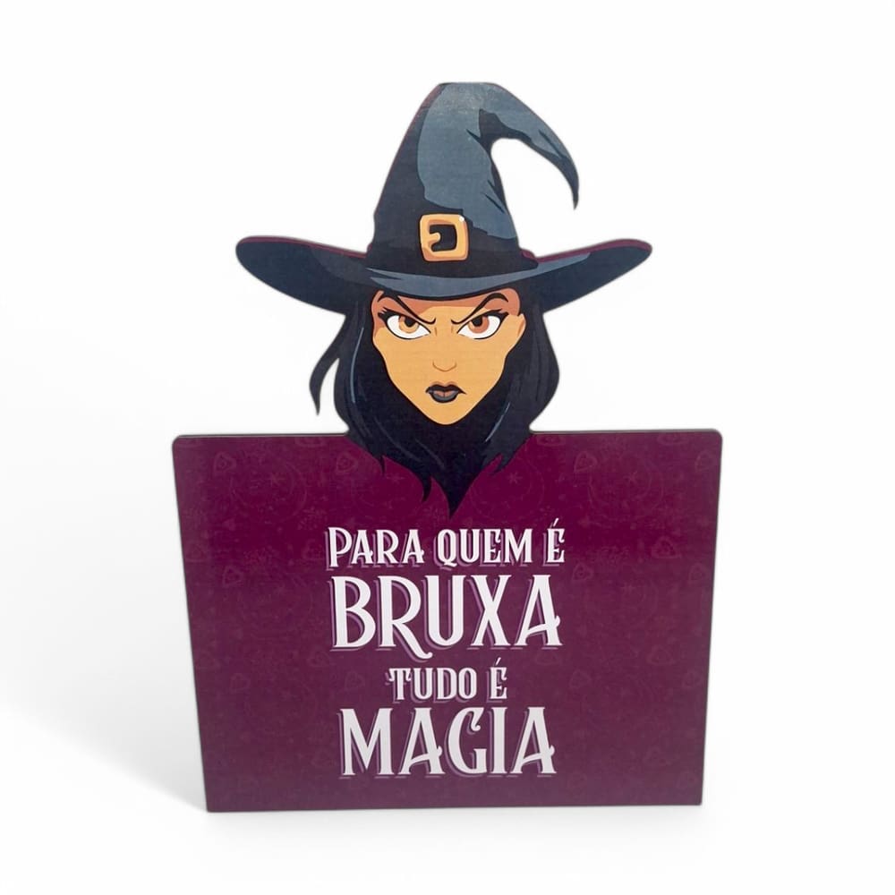 Placa Decorativa Bruxa e Magia Mdf com Fita Dupla Face 27 cm