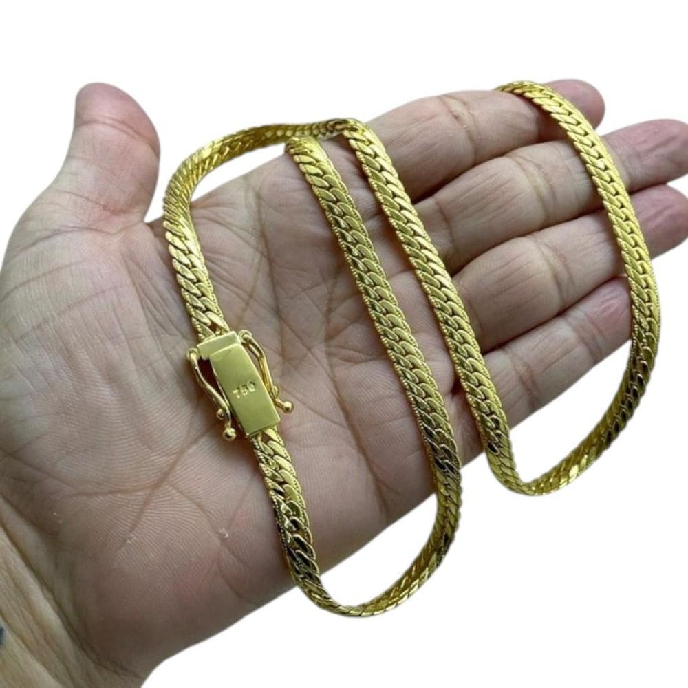 Corrente Grumet Cubano 7Mm Fecho 750 Banhado A Ouro 18K