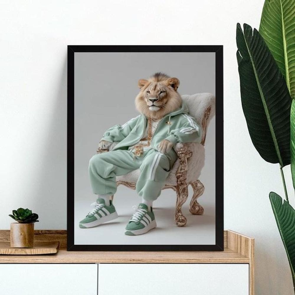 Quadro Decorativo Leão Fashion Rico 33X24Cm