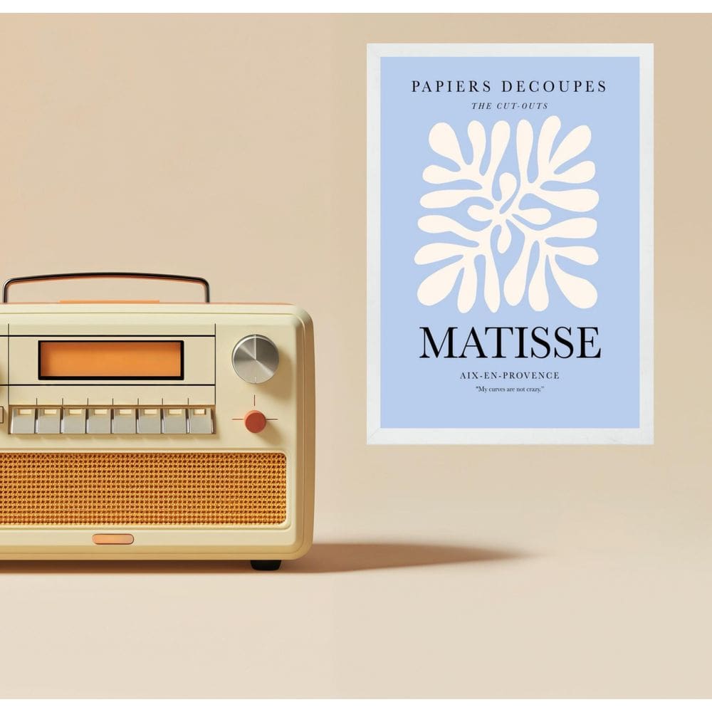 Quadro Poster Arte Matisse Azul E Branco 33X24Cm - Com Vidro