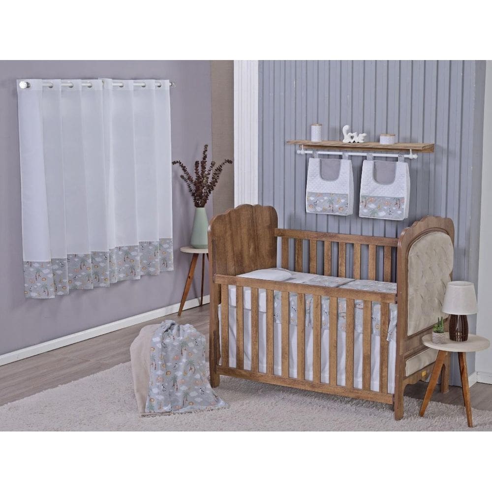 Enxoval Bebe Kit Berço Americano Cortina Algodão Menino