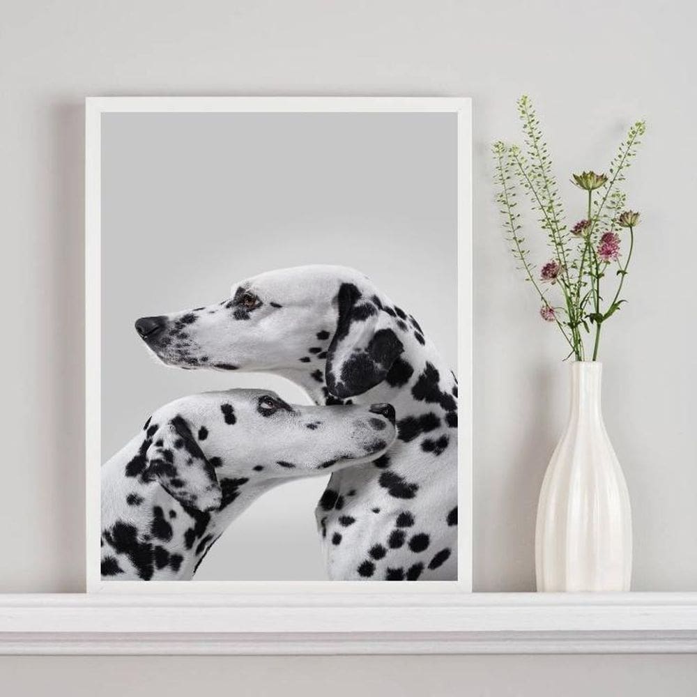 Quadro Decorativo Casal De Cães Dálmatas 24X18Cm - Com Vidro