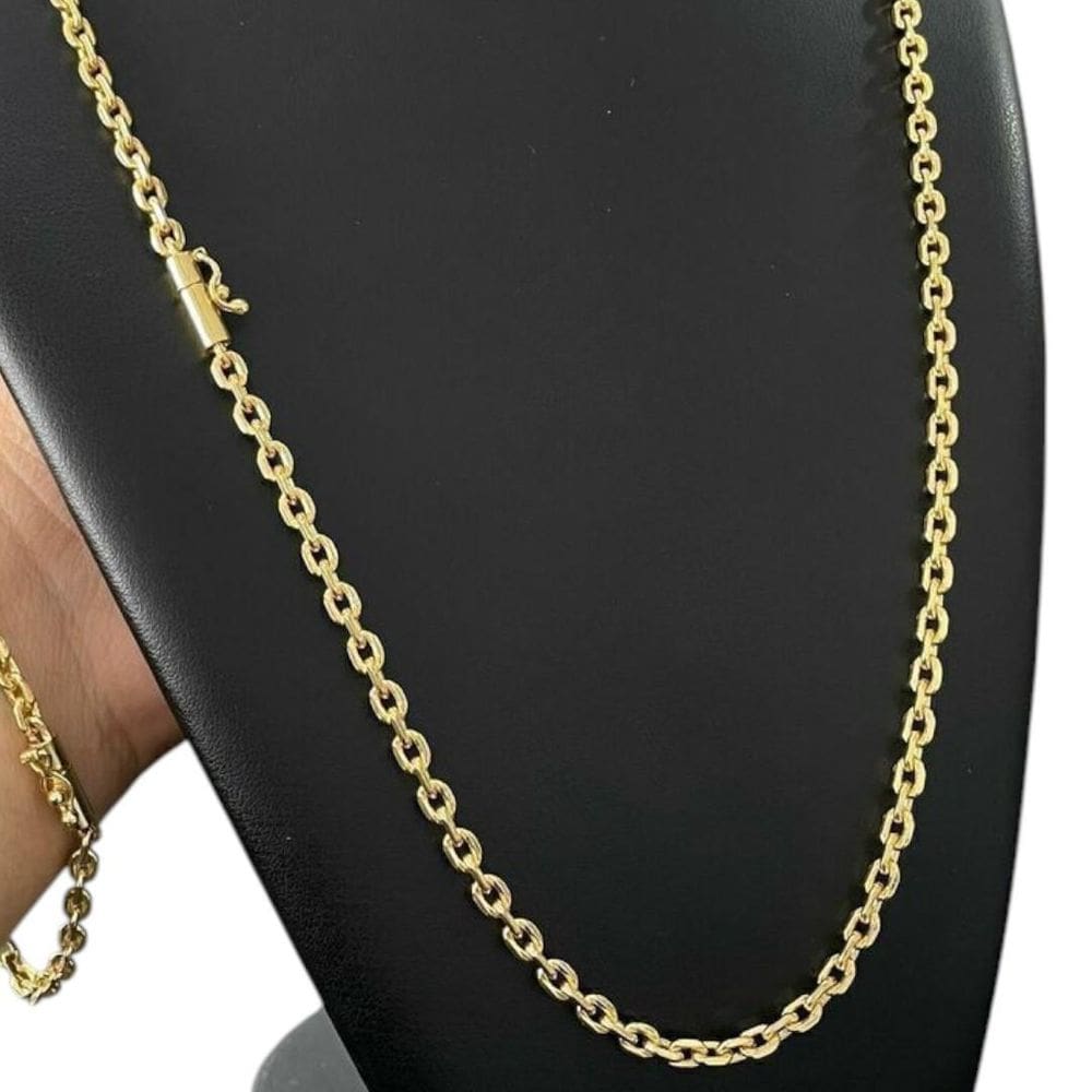 Kit Corrente 4Mm + Pulseira Cadeado Banhado A Ouro