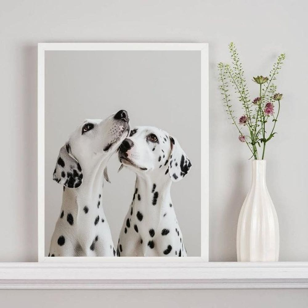 Quadro Decorativo Casal De Dálmatas 33X24Cm - Com Vidro