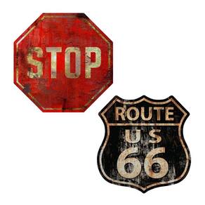 Kit Placas Quadros Decoração Stop E Route 66 Trânsito Rota
