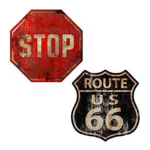 Kit Placas Quadros Decoração Stop E Route 66 Trânsito Rota