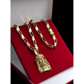 Cordão Tijolinho 8Mm + Pingente Cristo - Banhado A Ouro 18K