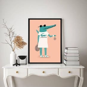 Quadro Decorativo Jacaré Jogando Tênis 45X34Cm - Com Vidro