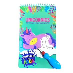 Kit Livro Desenhos Unicórnios + Pincel Surpresas Com Água