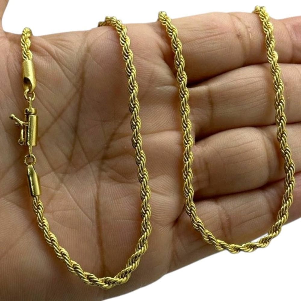 Corrente 4Mm Baiano Fecho Premium Banhado A Ouro 18K