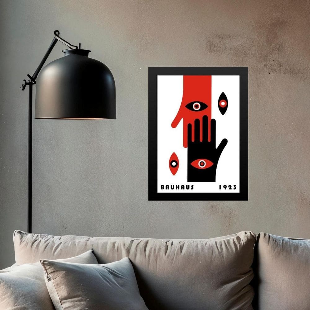 Quadro Bauhaus Preto E Vermelho - Mãos E Olhos 45X34Cm