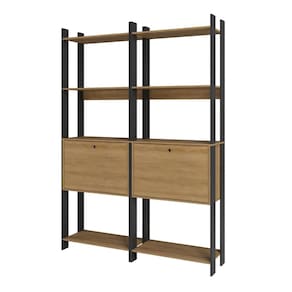 Kit 2 Estantes para Livros 2 Portas 10 Prateleiras Estilo Industrial Marrom/Preto - BRV Móveis