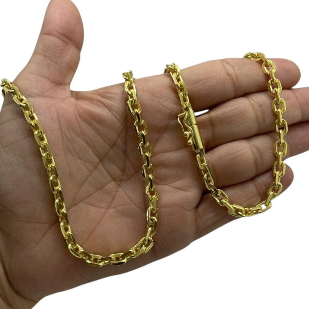Corrente Cadeado 6Mm Fecho Canhao Luxo Banhado A Ouro 18K
