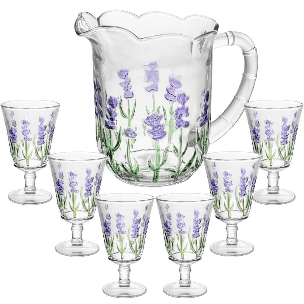Jogo de Taças e Jarra de Cristal Lavanda Hand Painting 7 peças - Lyor