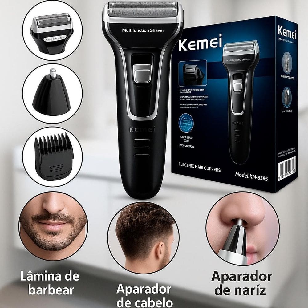 Kemei 3 Em 1 Compacta De Corte Recarregável