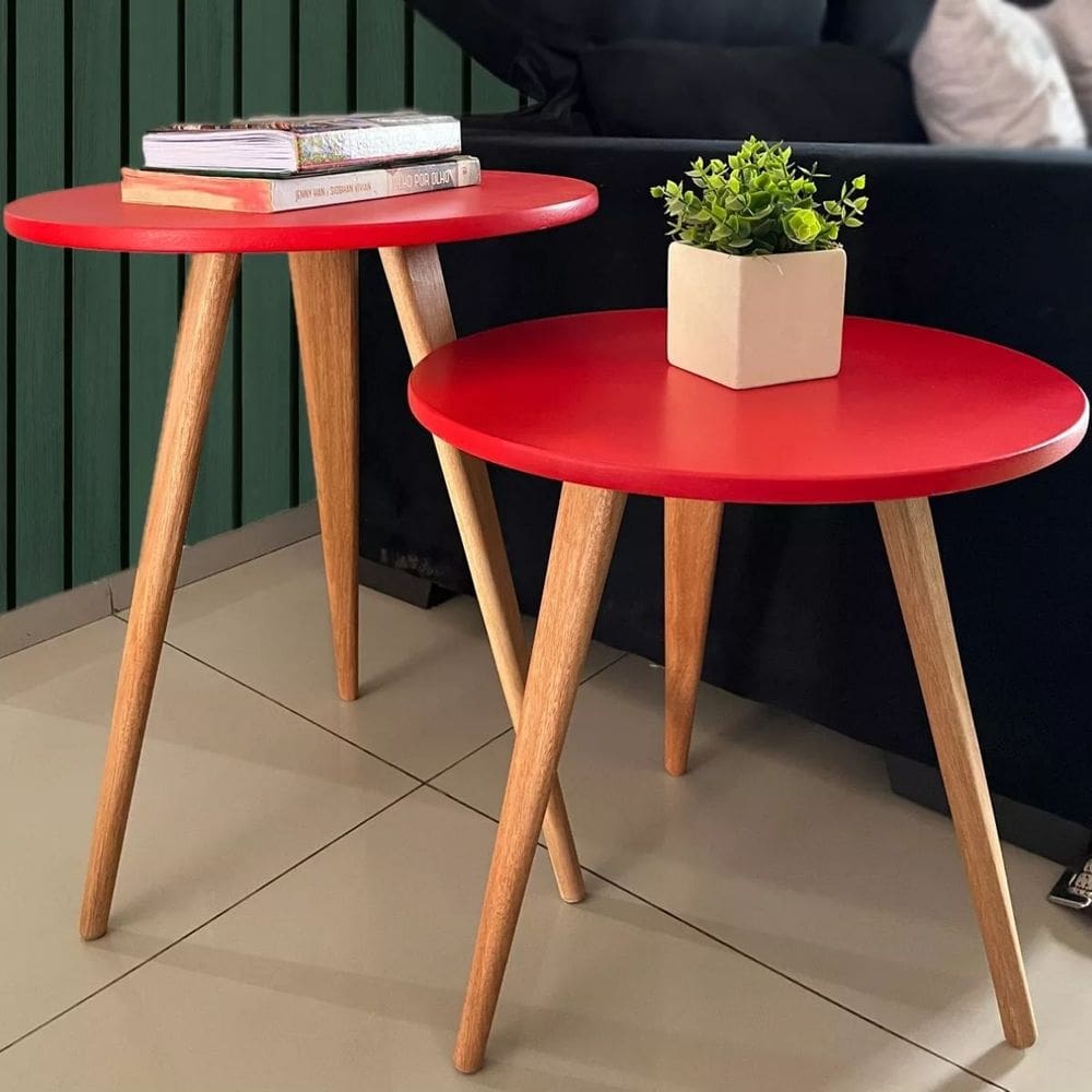 Kit 2 Mesa de Cabeceira Mesa de Apoio Lateral 56 cm e 68 cm