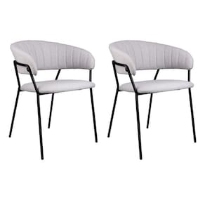Kit 02 Cadeiras para Sala de Jantar com Braços Estofado Base em Aço Mara Linho Cinza