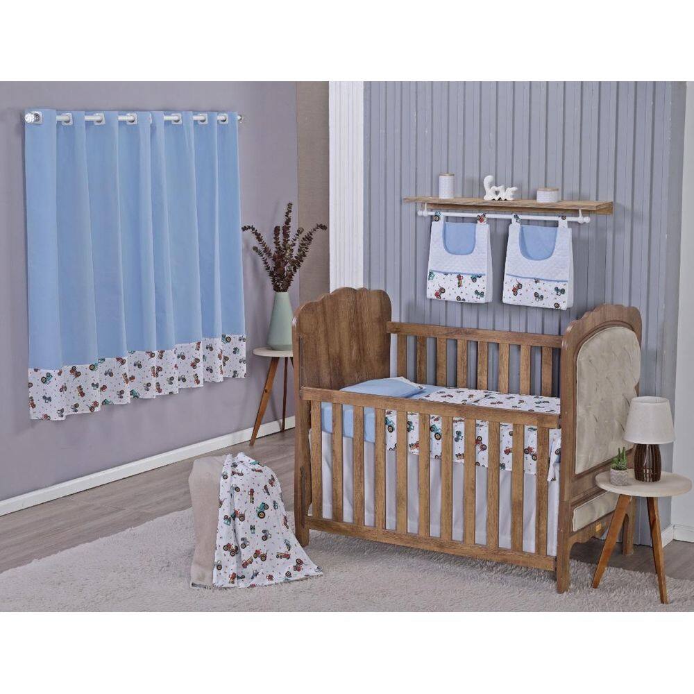Enxoval Bebe Kit Berço Americano Cortina Algodão Menino