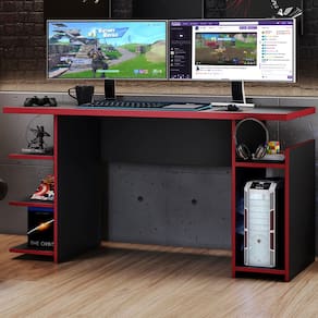 Mesa Gamer Cold 4 Prateleiras Preto Tx/VerMarromho - Pnr Móveis