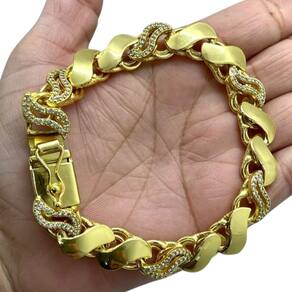 Pulseira Friso S 13Mm Cravejada Banhado A Ouro 18K