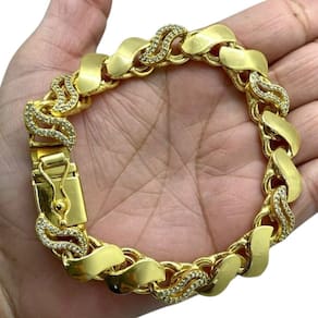 Pulseira Friso S 13Mm Cravejada Banhado A Ouro 18K