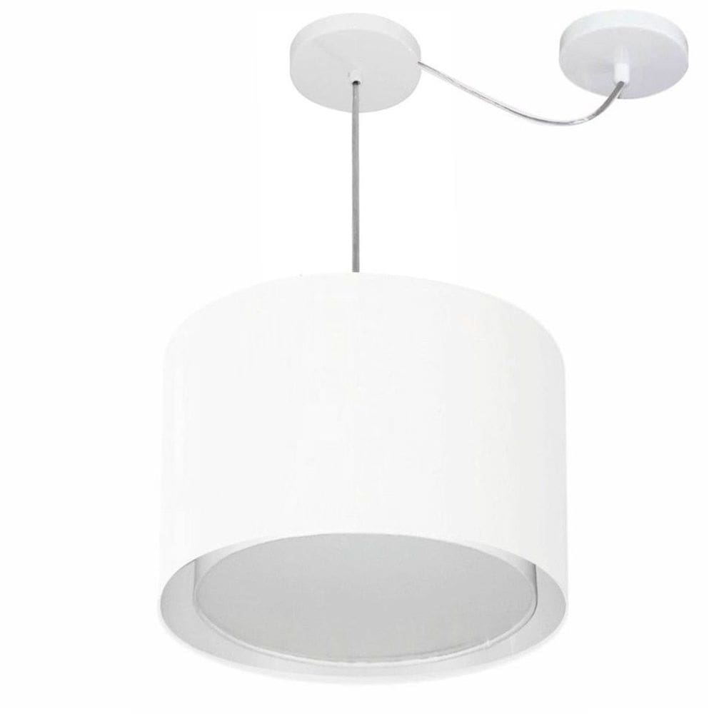 Lustre Pendente Cilíndrico Com Desvio de Centro Vivare Md-4312 Cúpula em Tecido 40x30cm - Bivolt
