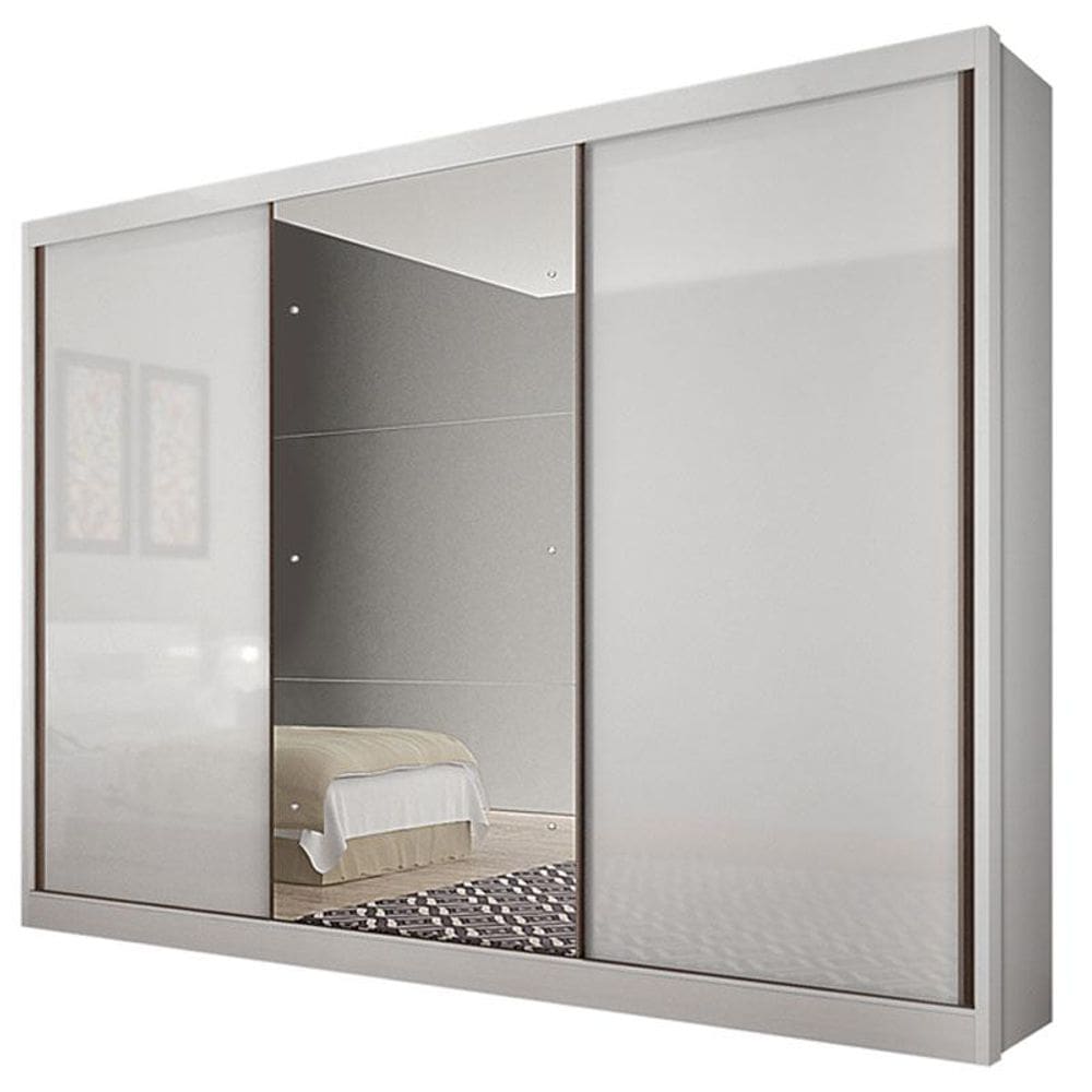 Guarda Roupa Casal Duna 3 Portas 6 Gavetas Neve com Espelho - Novo Horizonte