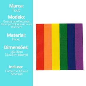 Kit Guardanapo Estampado Colorido Arco-íris 40 Folhas 16cm x 16cm - Tuut