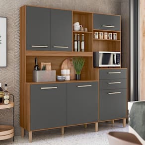 Cozinha Compacta Salsa 6 Portas 2 Gavetas Ipê/Cinza - Nicioli