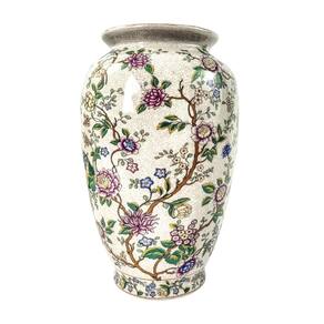 Vaso Porcelana Floral Colorido Craquelê 30Cm Decoração