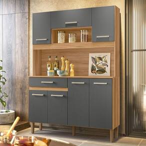 Cozinha Compacta Magazin 7 Portas 1 Gaveta Freijó/Cinza - Nicioli