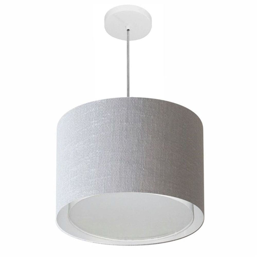 Lustre Pendente Cilíndrico Duplo Vivare Md-4292 Cúpula em Tecido 40x30cm - Bivolt